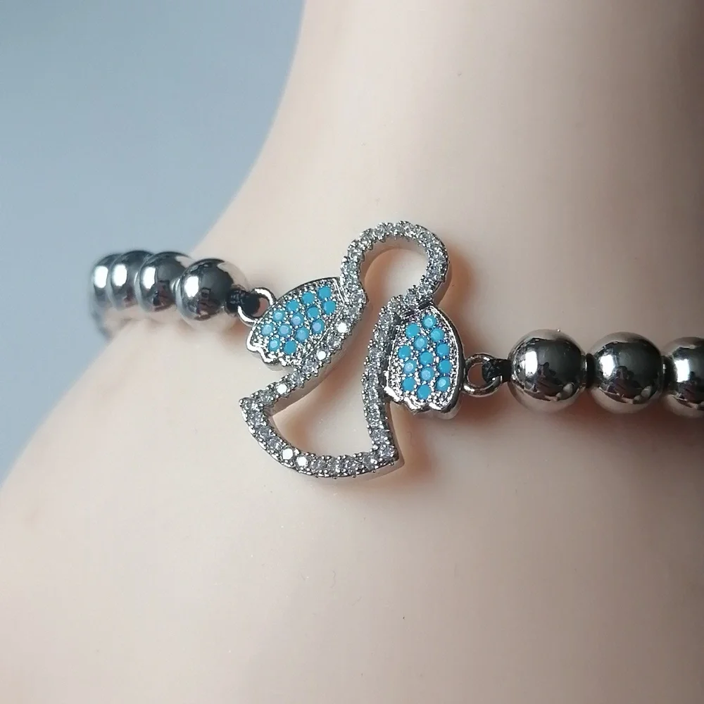 ✴️3/$25✴️Adjustable Bracelet Silver Beads Angel Charm Turquoise Clear - Picture 3 of 9